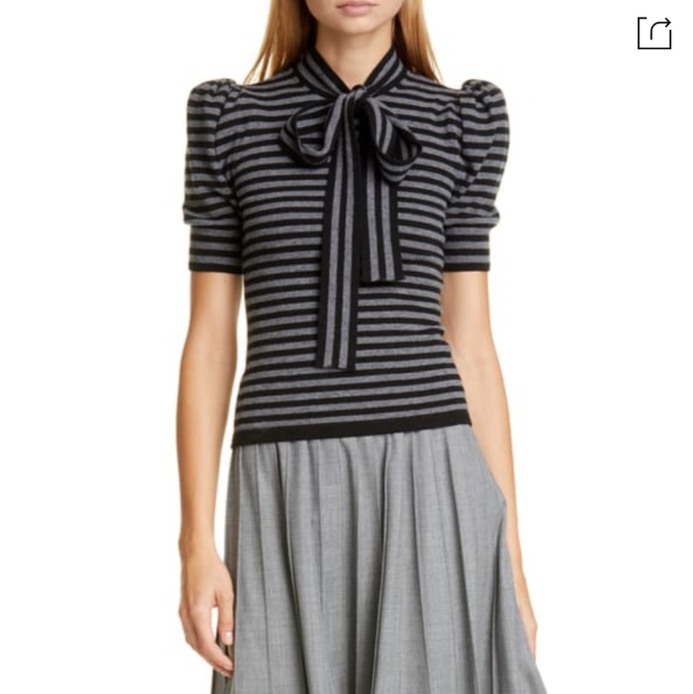 NWT$890 Michael Kors Striped Cashmere Blouse Top Sweater - Picture 2 of 15